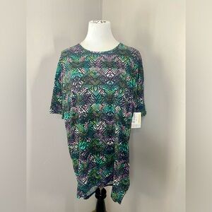LuLaRoe Irma Tunic Style Top NWT Green Purple Black Abstract Stripes